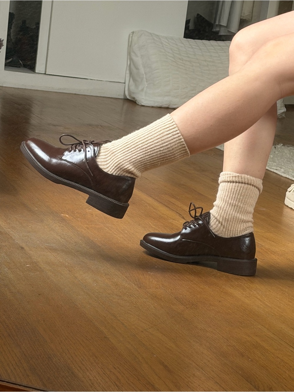 Classic Women's Derby Leather Oxfords in Dark Brown